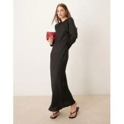 ASOS DESIGN - Robe longue coupÃ©e en biais en satin avec boutons - Noir Noir 40 female