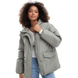 ASOS DESIGN - Doudoune oversize avec capuche - Sauge-Blanc Blanc M female