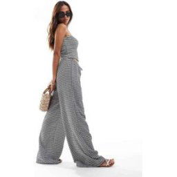 ASOS DESIGN - Pantalon d'ensemble texturÃ© ample - Vichy noir et blanc-Multicolore Multicolore XS female
