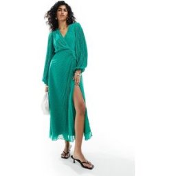 ASOS DESIGN - Robe portefeuille longue en mousseline plumetis plissÃ©e avec boutonnage - Vert vif Vert 36 female