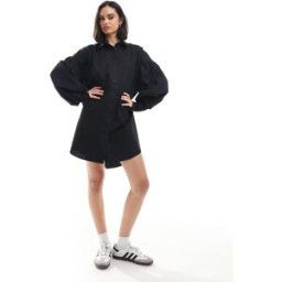 ASOS DESIGN - Ultimate - Robe chemise courte coupe boyfriend avec manches volumineuses - Noir Noir 32 female
