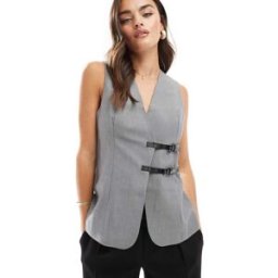 ASOS DESIGN - Veston long avec ceinture - Gris Gris 32 female