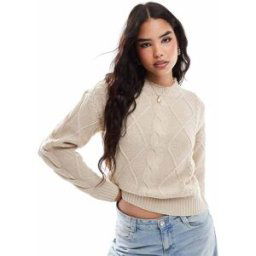 Vila - Pull col rond en maille torsadÃ©e - CrÃ¨me-Neutral Neutral XL female