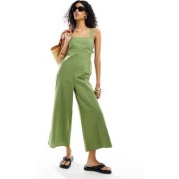ASOS DESIGN - Combinaison courte en lin avec liens nouÃ©s au dos - Kaki-Vert Vert 46 female