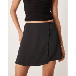 ASOS DESIGN - Jupe portefeuille courte en satin - Noir Noir 32 female