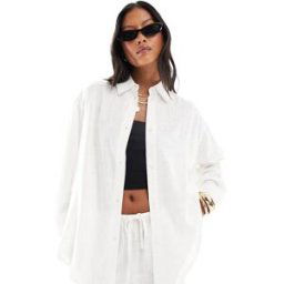 Asos Petite ASOS DESIGN Petite - Chemise d'ensemble dÃ©contractÃ©e en lin - Blanc Blanc 30 female