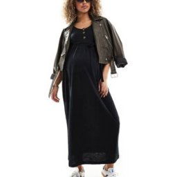 Mama.licious Mamalicious - Robe d'Ã©tÃ© longue de grossesse et d'allaitement double fonction Ã boutonnage - Noir Noir S female