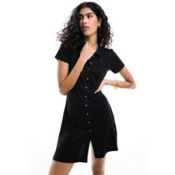 ASOS DESIGN - Robe rÃ©tro courte et boutonnÃ©e en aspect lin avec col - Noir Noir 44 female