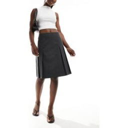 ASOS DESIGN - Jupe plissÃ©e ajustÃ©e longueur genou - Gris-Noir Noir 32 female