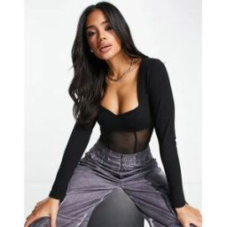 ASOS DESIGN - Body style corset en tulle avec encolure en caur - Noir Noir 40 female
