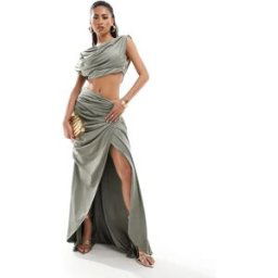 ASOS DESIGN - Robe longue en suÃ©dine avec encolure bateau - Vert kaki Vert 46 female