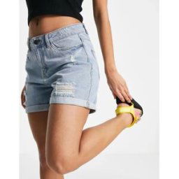 Noisy May - Short mom dÃ©chirÃ© en jean - Bleu clair Bleu M female