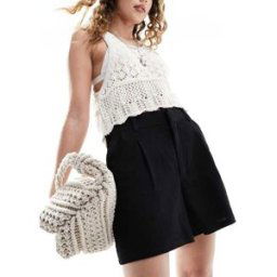ASOS DESIGN - Short dad en lin - Noir Noir 34 female