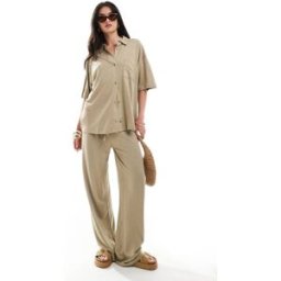 ASOS DESIGN - Pantalon taille basse effet lin - Taupe-Neutral Neutral XS female