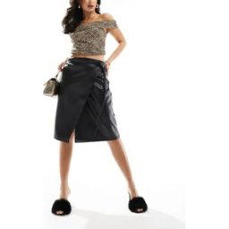 ASOS DESIGN - Jupe portefeuille mi-longue en imitation cuir - Noir Noir 34 female