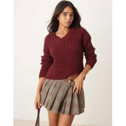 New Look - Pull col V - Bordeaux-Rouge Rouge M female