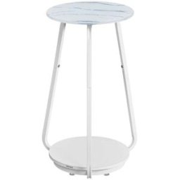 VASAGLE Table d'appoint ronde à 2 niveaux, Blanc Marbré