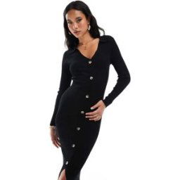 In The Style - Robe gilet mi-longue avec boutons et col V - Noir Noir 42-44 female