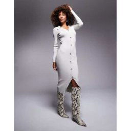 In The Style - Robe gilet mi-longue avec boutons et col V - Gris Gris 42-44 female