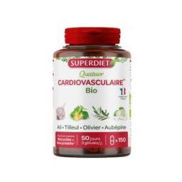 Superdiet Quatuor Ail Cardiovasculaire Bio Ail Olivier Tilleul Aubépine - 150 Gélules - Pot 150 gélules