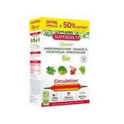 Super Diet Superdiet Quatuor Vigne Rouge Circulation Bio 20 Ampoules +10 Offertes - Boîte 30 ampoules