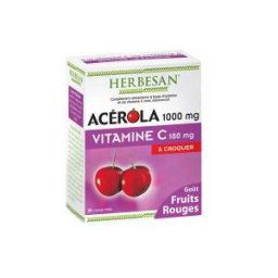 Herbesan Acerola 1000 Goût Fruits Rouges - 30 Comprimés à Croquer - Boîte 30 Comprimés