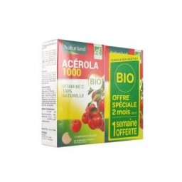 Naturland Acerola Bio Lot2 60 Comprimés à Croquer Dont 1 Semaine Offerte - Lot 4 tubes de 15 comprimés