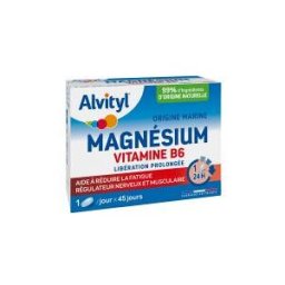 Alvityl Magnésium + Vitamine B6 - Libération Prolongée - Origine Marine - 99% d'Origine Naturelle - Aide à Réduire la Fatigue - Fabriqué en France - 45 Jours - Dès 12 Ans - Boîte 45 comprimés
