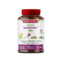 Superdiet Quatuor Fenouil Digestion Bio Fenouil Chardon Marie Anis Vert Romarin - 150 Gélules - Pot 150 gélules