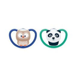 NUK Space Sucettes Silicone Hibou Panda 6-18 Mois 2 Unités