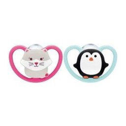 NUK Space Sucettes Silicone Chat Penguin 6-18 Mois 2 Unités
