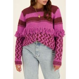 Pull oversize en maille violet et bordeaux avec des franges My Jewellery Violet/Bordeaux femme
