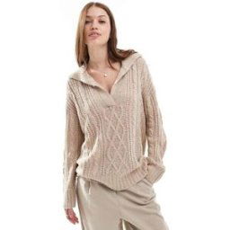 Brave Soul - Pull en maille torsadÃ©e avec col polo - Beige-Neutral Neutral 40 female