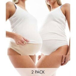 Mama.licious Mamalicious - Lot de 2 strings de grossesse recouvrant le ventre - Blanc et beige-Multicolore Multicolore S-M female