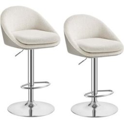 VASAGLE Lot de 2 tabourets de bar pivotant à 360°, Blanc Crème / PU premium + Tissu peluche doux