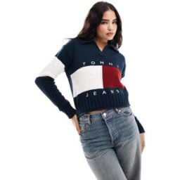 Tommy Jeans - Pull avec col polo et drapeau - Bleu marine Bleu marine XXXL female