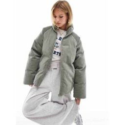 ASOS DESIGN - Doudoune oversize en velours cÃ´telÃ© - Vert sauge-Noir Noir XS female