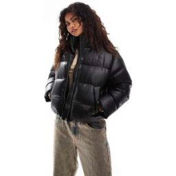 Karl Kani - Serif - Doudoune courte en PU - Noir Noir S female