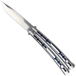 Couteau papillon balisong 23,5cm métal reflet bleu