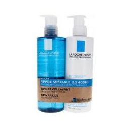 La Roche-Posay Lipikar Gel Lavant Apaisant 400 ml + Lait Relipidant Corps 400 ml Offre Spéciale - Lot 2 Flacons-Pompe de 400 ml