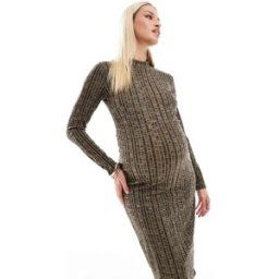 Mama.licious Mamalicious - Robe de grossesse en jersey texturÃ© cÃ´telÃ© - Marron chinÃ© Marron S female