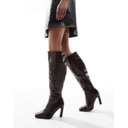 Public Desire - Acquilla - Bottes montantes effet croco Ã talon et bout carrÃ© - Marron Marron 40 female