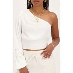Top asymétrique à manche longue blanc avec rubans My Jewellery Blanc femme
