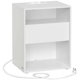 VASAGLE Table d'appoint avec multiprise et tiroir (assemblage sans outils), Blanc Mat / 1