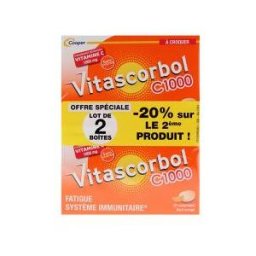Vitascorbol Vitamine C 1000 2 x 20 Comprimés à Croquer - Boîte 2 x 20 comprimés