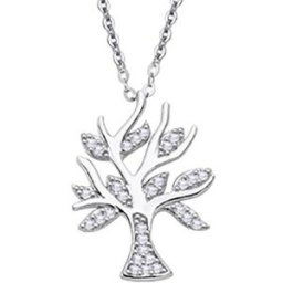 Collier Lotus Collier Silver arbre de vie empierré Blanc