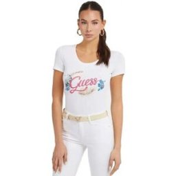 T-shirt Guess broderie logo frontale Blanc