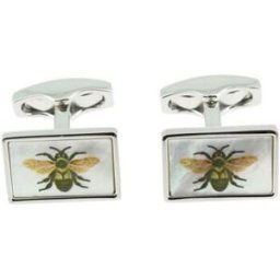 Boutons de manchettes Simon Carter Boutons de manchette Abeilles Argenté et nacre Blanc