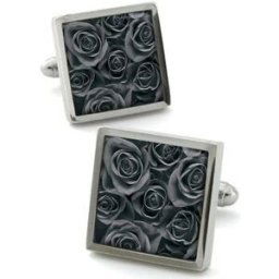 Boutons de manchettes Robert Charles Boutons de manchette Fleur de rose Gris souris Gris