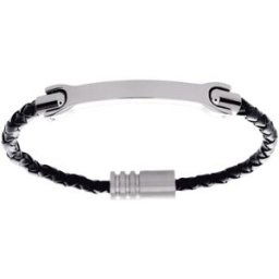 Bracelets Brillaxis Bracelet homme acier cuir tressé et plaque Blanc